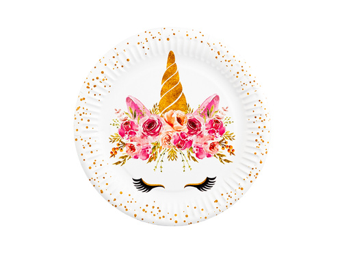 Talerzyki papierowe urodzinowe Jednorożec - 18 cm - 6 szt.