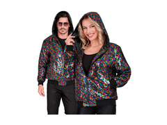 Imprezowa cekinowa kurtka - bomberka z kapturem - multikolor