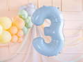 Balon foliowy błękitny cyfra 3 - 72 cm - 1 szt.
