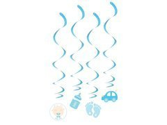 Dekoracje wiszące świderki na Baby Shower błękitne - 60 cm - 4 szt.