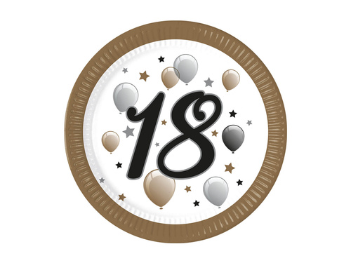 Zestaw kubeczki + talerzyki papierowe na 18-ste urodziny - 16 szt.