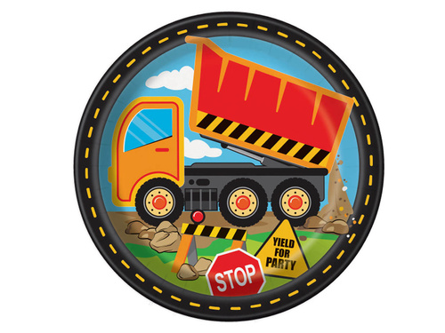 Talerzyki papierowe na urodziny Budowa - 23 cm - 8 szt.