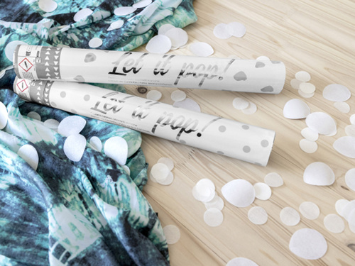 Tuba strzelająca, białe płatki róż, 40 cm, 1 szt.