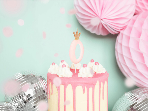 Świeczka cyferka zero jasnoróżowa z koroną - 0 - 1 szt.