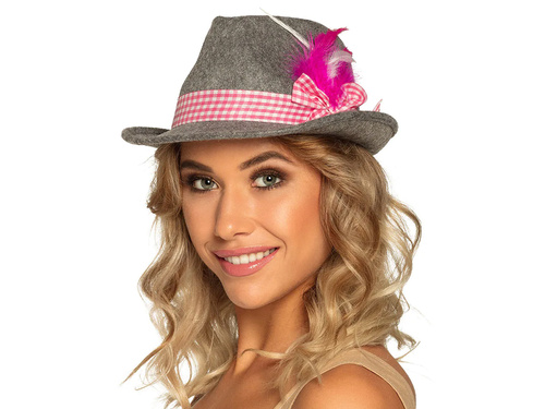 Kapelusz bawarski z różowymi piórkami - 1 szt.