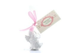 Aniołek gipsowy z różową kokardką - 1 szt.