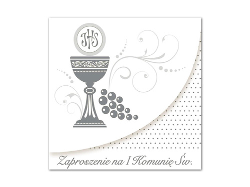 Zaproszenie na komunię z srebrnym nadrukiem - 1 szt.