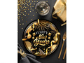 Talerzyki papierowe na Sylwestra Nowy Rok Happy New Year czarne - 23 cm - 6 szt.