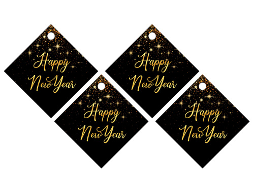 Zawieszki z wstążeczką na wódkę Sparkling Happy New Year - 12 szt.