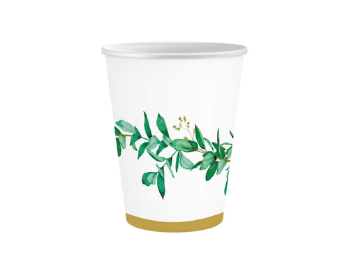 Zestaw kubeczki + serwetki + talerzyki papierowe białe z listkami - 44szt.