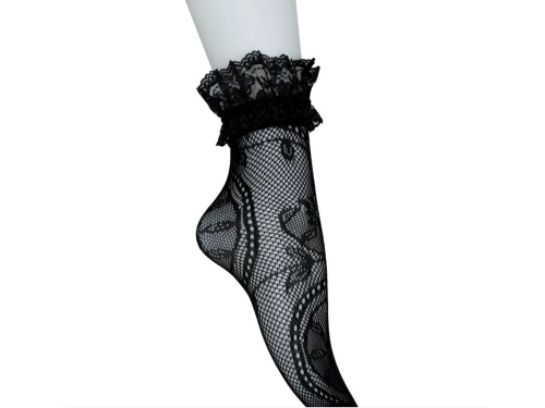 Skarpetki czarne koronkowe z falbanką