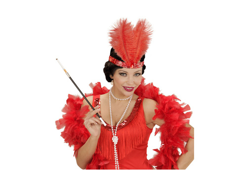Czerwona opaska Gatsby z piórami i klejnotem