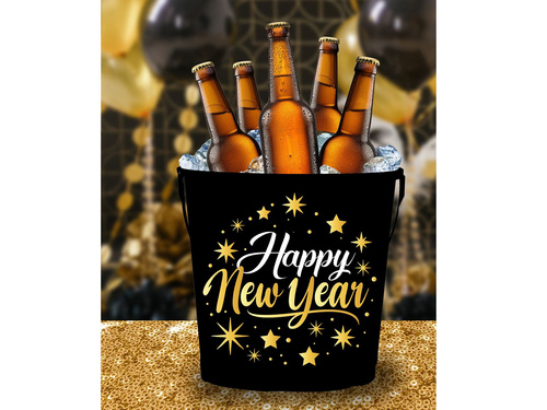 Metalowy kubełek do chłodzenia napojów Happy New Year - 19 x 23 cm - 1 szt.