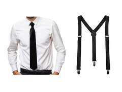 Czarny zestaw akcesoriów szelki z długim krawatem - 2 szt.