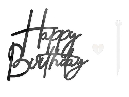 Topper na bok tortu Happy Birthday - czarny - 1 szt.