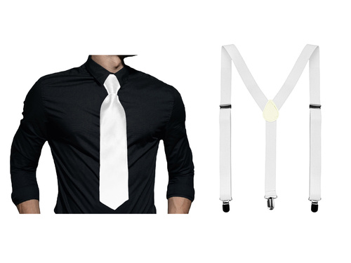 Biały zestaw akcesoriów szelki z krótkim krawatem - 2 szt.