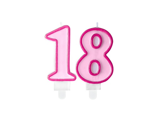 Świeczki cyferki różowe - 18 - osiemnastka - 2 szt.