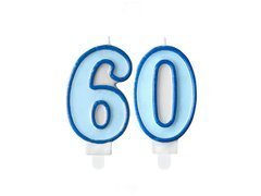 Świeczki cyferki błękitne - 60 - sześćdziesiątka - 2 szt.