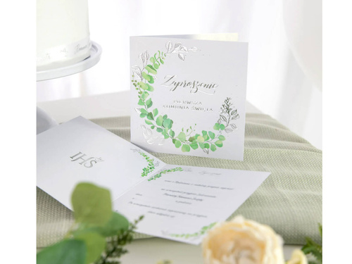 Zaproszenie na Komunię z eukaliptusem - 10 szt.