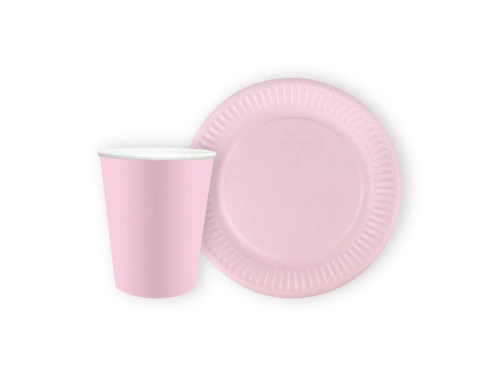 Zestaw kubeczki + talerzyki papierowe różowe - 24 szt.