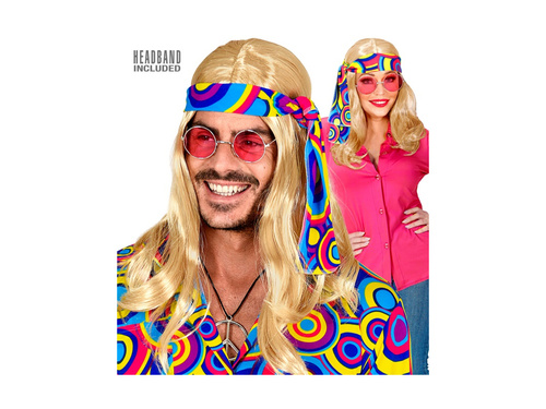 Blond peruka Disco Fever Hipis z lat 70. z opaską