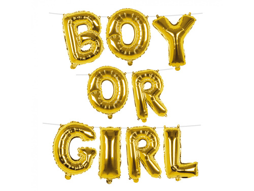 Balon foliowy girlanda Boy or Girl złoty - 4 m - 1 komplet