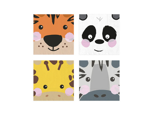 Zestaw kubeczki + serwetki + talerzyki papierowe Zwierzątka - 28 szt.