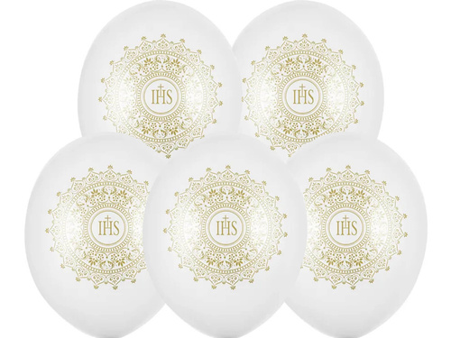 Balony z nadrukiem I Komunia Święta - perłowe - 50 szt.