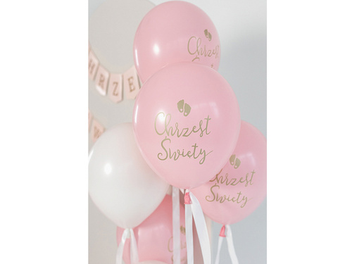 Balony lateksowe na Chrzest Święty różowe - 33 cm - 6 szt.