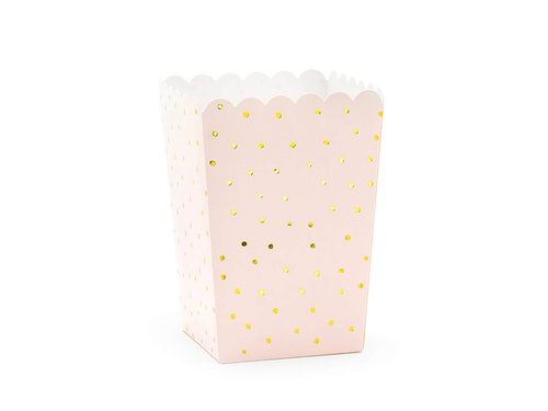 Pudełka na popcorn jasnoróżowe w złote kropki - 6 szt.