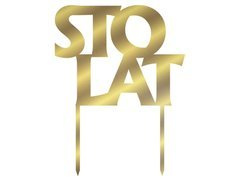 Topper z lustrzanej pleksi złoty na tort Sto Lat - 17 cm