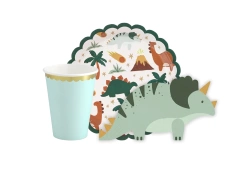 Zestaw kubeczki + talerzyki + serwetki papierowe na urodziny Dinozaury - 36szt.
