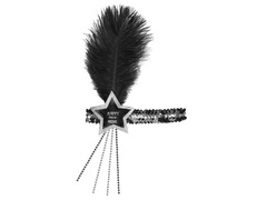 Opaska z piórem Happy New Year czarno-srebrna - 1 szt.