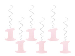 Dekoracja wisząca na roczek jedynki różowe - 6 szt.