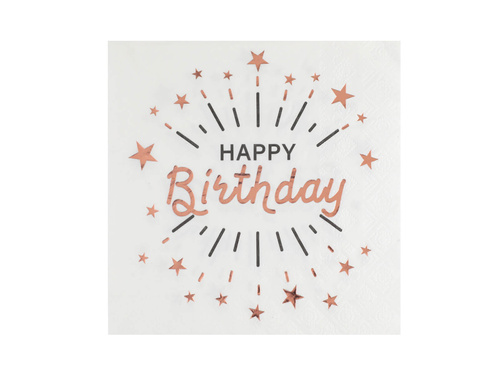 Serwetki urodzinowe Happy Birthday białe - 33 cm - 10 szt.