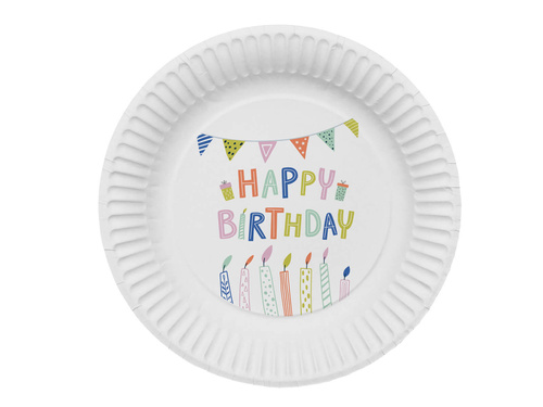 Talerzyki papierowe urodzinowe Happy Birthday - 23 cm - 8 szt.
