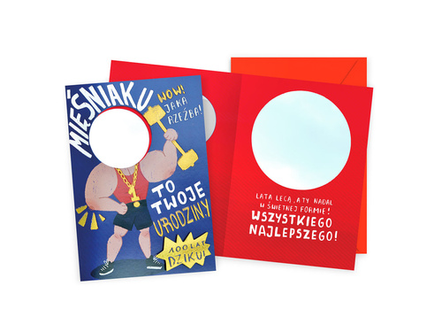 Kartka urodzinowa z lusterkiem Mięśniak - 1 szt.