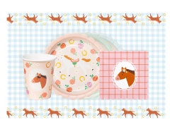 Zestaw obrus + kubeczki + talerzyki + serwetki papierowe Konie - 37 szt.