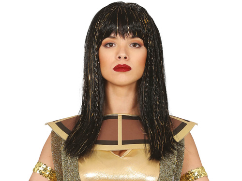 Peruka czarna ze złotymi pasemkami - 1 szt.