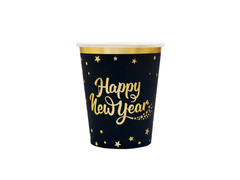Kubeczki papierowe na sylwestra Happy New Year czarne - 266 ml - 6 szt.