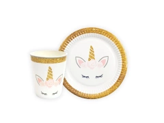 Zestaw kubeczki i talerzyki papierowe Piękny Jednorożec - 24 szt.