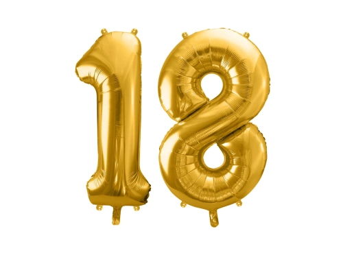 Balony foliowe cyfra 18 złote - 86 cm - 2 szt.