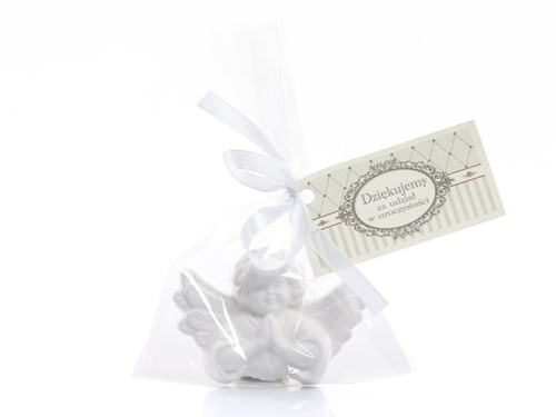 Aniołek gipsowy z białą kokardką - 1 szt.