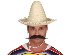 Sombrero meksykańskie słomkowe z pomponikami - 33 cm - 1 szt.