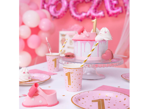 Talerzyki papierowe na roczek różowe - 18 cm - 6 szt.