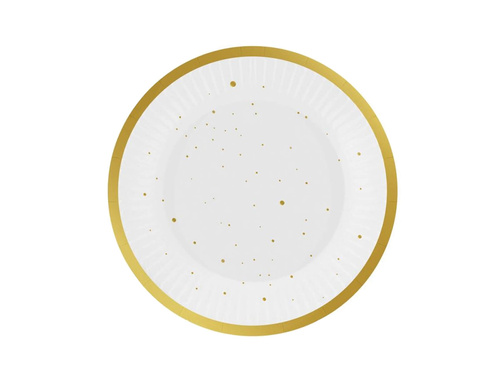Talerzyki papierowe białe w złote kropki - 18 cm - 6 szt.