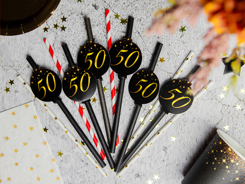 Słomki czarne Sparkling na pięćdziesiąte urodziny - 6 szt.