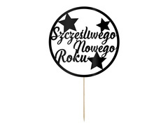 Topper papierowy czarny na tort Szczęśliwego Nowego Roku