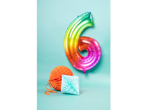 Balon foliowy cyfra 6 tęczowy - 86 cm - 1 szt.