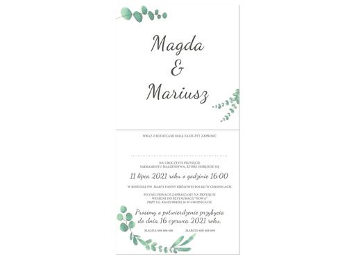 Zaproszenie personalizowane na ślub z kopertą - 6 szt.